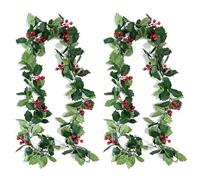 TYXHXTF 2PCS Ghirlanda Natalizia, Ghirlanda di Natale Artificiale, Festone Natalizio Bacche Rosse, per Matrimonio, Scale, Camino, Decorazione Da