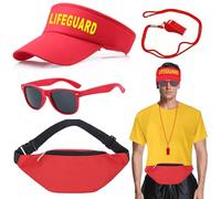 TYXHXTF 4 Pièces Accessoires de Costume de Sauveteur, avec Chapeau et Sifflet Garde, Flotteur Gonflable, Lunettes de Soleil, Déguisement de Sauveteur per Adultes Halloween Carnaval