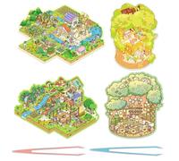 TYXHXTF 4 Set Adesivi del 3D Paesaggio di Pascoli, Adesivi di Scena, Adorabili Adesivi 3D Sollievo Con Una Pinzetta,3D Sticker Kit di Adesivi per Casa in Miniatura per Adulti, Bambini