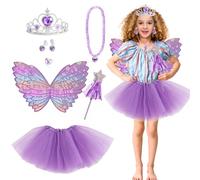 TYXHXTF 6 Pcs Costume Farfalla Bambina, Costume Fatina, Con Ali Gonna Tutù Fascia, per Feste A Tema Carnevale O Fata Cosplay