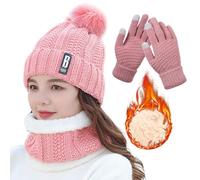 TYXHXTF Cappello Donna Invernale e Guanti Sciarpa Set, Cappello e Sciarpa Donna, Sciarpa Invernale, Guanti Touch Screen Invernali, Berretto Donna Invernale, per Donna Sport all'aperto Sci (Rosa)