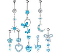 TYXHXTF Piercing Ombelico Farfalla Ombelico Gioielli, Pendente, Diamante Lungo Barbell Set per le Donne (Blu)