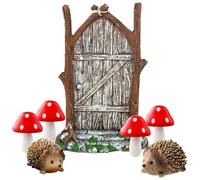 TYXHXTF Porta da Giardino in Miniatura, 2 Ricci e 4 Funghi Mini Decorazione, Porte delle Fate, Accessori per Giardino Fatato in Resina, Esterno Mondo delle Fiabe