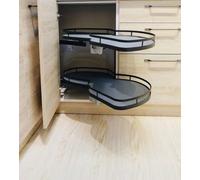 TYYCKJ Mensola angolare della cucina Adatto per armadi da 36 pollici/900 mm,Mobile da cucina con ripiano estraibile grigio a 2 livelli Con carosello Mobile ad angolo con vano estraibile