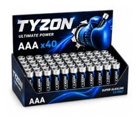TYZON® Batterie AAA 1.5V Super Alcaline - Confezione da 40 Pile AAA a Lunga Durata Senza Mercurio per Uso Domestico, Giocattoli, Luci e Telecomandi