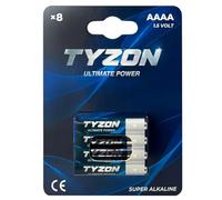 TYZON Batterie AAAA 1,5 V Super alcaline - Confezione da 8 batterie a lunga durata per telecomando, lampade a LED, termometro, giocattolo, senza mercurio