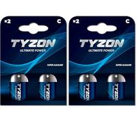 TYZON C Super - Batterie alcaline da 1,5 Volt, 2 pezzi, ideali per dispositivi a basso consumo energetico (Confezione da 2)