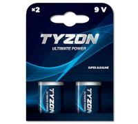 TYZON Pila 9V super-alcalina - Confezione da 2, per allarmi e dispositivi elettronici, senza mercurio