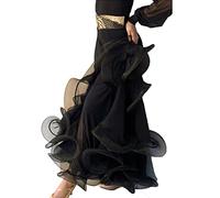 Tzdd Abiti da Ballo da Sala per Le Donne Valzer Lunghe Gonne Lunghe retrò Gonna Lunghezza Pratica di Salsa Tango Costumi per Spettacoli di Flamenco Ottima Altalena in Tulle,Nero,XXL