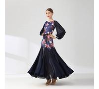 Tzdd Abiti da Ballo Eleganti A Maniche Lunghe Tulle Costume di Valzer Spettacoloprofessionale Completo da Ballo Moderno Standard di Tango,Blu,M