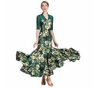 Tzdd Abiti da Ballo per Le Donne Valzer Moderna Abbigliamento Liscio Standard da Pratica da Sera Gonna Elegante Vestiti da Ballo di Tango Abito,Verde,M