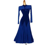 Tzdd Abiti da Ballo Professionali per Le Donne Costume da Concorso di Flamenco Valzer A Maniche Lunghe in Rete Abito da Ballo Standard Nazionale Salsa Gonna da Spettacolo,Blu,XL