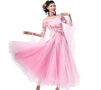 Tzdd Abiti da Ballo Professionali per Le Donne Costume da Concorso di Tango Valzer Elegante Costume Standard Nazionale Abito da Flamenco Grande Gonna Altalena,Rosa,S