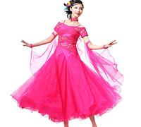 Tzdd Abiti da Ballo Professionali per Le Donne Costume da Concorso di Tango Valzer Elegante Costume Standard Nazionale Abito da Flamenco Grande Gonna Altalena,Rose Red,3XL