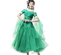 Tzdd Abiti da Ballo Professionali per Le Donne Costume da Concorso di Tango Valzer Elegante Costume Standard Nazionale Abito da Flamenco Grande Gonna Altalena,Verde,3XL