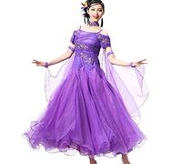 Tzdd Abiti da Ballo Professionali per Le Donne Costume da Concorso di Tango Valzer Elegante Costume Standard Nazionale Abito da Flamenco Grande Gonna Altalena,Viola,M
