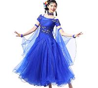Tzdd Abiti da Ballo Professionali per Le Donne Costume da Concorso di Tango Valzer Elegante Costume Standard Nazionale Abito da Flamenco Grande Gonna Altalena,Royal Blue,L