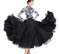 Tzdd Abiti da Ballo Sala Donne Moderno Tango Foxtrot Valzer Prestazione Gonna Seta Liscio Elasticità Vestito A-Linea Grande Swing Abito,Grigio,S