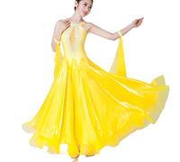 Tzdd Abiti da Ballo Senza Maniche per Donne Standard Nazionali da Competizione Costume Vestito Salsa Tango Moderno Sala da Ballo Gonna Grande Swing in Tulle,Bright Yellow,XL