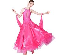 Tzdd Abiti da Ballo Senza Maniche per Donne Standard Nazionali da Competizione Costume Vestito Salsa Tango Moderno Sala da Ballo Gonna Grande Swing in Tulle,Rose Red,XXL