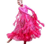 Tzdd Abiti da Ballo Standard Nazionali per Donne Costume da Competizione Vestito da Sociale Tango Moderno Sala da Ballo Gonna Grande Swing in Tulle,Rosa,L