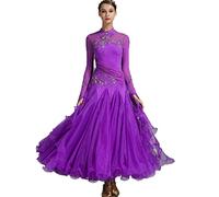 Tzdd Abiti da Ballo Standard Nazionali per Donne Moderno Competizione Vestito Sala da Ballo Gonna Elastica Prestazioni del Valzer Tango Costumi Grande Swing Tulle,Viola,XXL