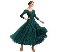 Tzdd Abiti da Gara di Ballo da Sala Manica Lunga Standard Nazionale Professionale Performance di Danza del Tango di Valzer Grande Swing Costume di Scena,Verde,XL