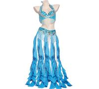 Tzdd Abiti da Performance di Danza del Ventre da Donna Abiti da Festa in Maschera Costumi di Halloween Set da 2 Pezzi con Reggiseno E Cintura di Danza del Ventre con Perline E Nappe,Lake Blue,L