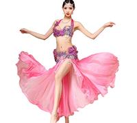 Tzdd Abito Professionale per Danza del Ventre da Donna Reggiseno di Danza del Ventre con Paillettes E Gonna da Ballo Abiti da Ballo Oscillanti Larghi per Il Ventre (Taglia Unica),Rosa,S