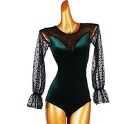 Tzdd Costumi da Ballo Latino Abiti da Valzer con Maniche Svasate per Donna Gonne da Ginnastica Yoga Vestiti da Ballo Cha Cha Tango con Lacci Parte Superiore della Tuta,Verde,S