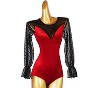 Tzdd Costumi da Ballo Latino Abiti da Valzer con Maniche Svasate per Donna Gonne da Ginnastica Yoga Vestiti da Ballo Cha Cha Tango con Lacci Parte Superiore della Tuta,Rosso,S