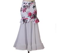 Tzdd Gonna Lunga con Balze da Ballo da Sala da Donna Gonne di Lunghezza Coprente in Chiffon di Ballo di Flamenco Latino Gonna Lunga alla Caviglia Waltz Cha Cha Swing per Esercitarsi,Bianca,S