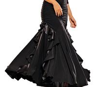 Tzdd Gonne Lunghe da Donna retrò Gonna di Lunghezza Pratica di Valzer di Flamenco Completi di Salsa Tango Abiti da Ballo da Sala Costumi da Gonna Maxi Altalena da Spiaggia,Nero,S