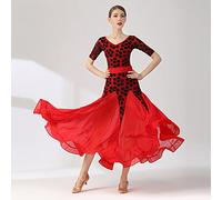 Tzdd Scollo A V Vestiti da Ballo Abiti da Ballo Liscio Standard Pratica Abito Moderna Tango Valzer Abiti da Ballo Competizione Abbigliamento,Rosso,XXL