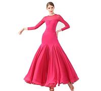 Tzdd Scollo Tondo Abiti da Ballo Standard da Donna Prospettiva Manica Lunga Moderno Valzer Tango Abbigliamento da Ballo da Competizione Flamenco Foxtrot Gonna da Prestazione Linea A,Rosso,XXL