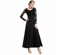 Tzdd Vestiti da Ballo Standard Abiti da Ballo da Ballo in Pizzo Elegante Moderne Waltz Performance Dance Stretchy Smooth Salsa Abito Abiti da Ballo per Donna,Nero,L