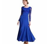 Tzdd Vestiti da Ballo Standard Abiti da Ballo da Ballo in Pizzo Elegante Moderne Waltz Performance Dance Stretchy Smooth Salsa Abito Abiti da Ballo per Donna,Royal Blue,M