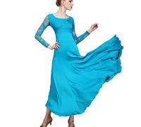 Tzdd Vestiti da Ballo Standard Abiti da Ballo da Ballo in Pizzo Elegante Moderne Waltz Performance Dance Stretchy Smooth Salsa Abito Abiti da Ballo per Donna,Peacock Blue,XXL