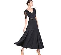 Tzdd Vestiti da Ballo Standard Abiti Donna Abito da Ballo Donna Liscio Valzer Moderna Abbigliamento Ballo Standard da Pratica,Nero,XL