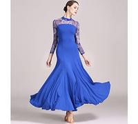 Tzdd Vestiti da Ballo Standard Abito da Valzer Moderna Maniche Lunghe Gonna da Competizione di Danza Nazionale Vestito Sociale Moderno da Ballo,Blu,XL