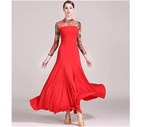 Tzdd Vestiti da Ballo Standard Abito da Valzer Moderna Maniche Lunghe Gonna da Competizione di Danza Nazionale Vestito Sociale Moderno da Ballo,Rosso,XL