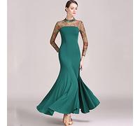 Tzdd Vestiti da Ballo Standard Abito da Valzer Moderna Maniche Lunghe Gonna da Competizione di Danza Nazionale Vestito Sociale Moderno da Ballo,Verde,L