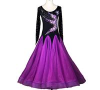 Tzdd Vestiti da Ballo Standard da Donna Abito da Ballo Moderno Waltz Tango A Maniche Lunghe Costumi da Spettacolo Foxtrot di Flamenco di Fascia Alta,Viola,XXL