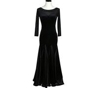 Tzdd Vestito da Ballo da Sala da Donna con Collo Rotondo Smooth Elasticity Flamenco Waltz Modern Performance Dancing Outfit Abito da Tango Foxtrot A Maniche Lunghe Una Linea,Nero,L