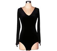 Tzdd Vestito da Sala da Ballo Latino da Donna con Scollo A V Gonne di Yoga di Ginnastica A Maniche Lunghe Costumi di Danza del Valzer Cha Cha in Velluto Parte Superiore della Tuta,Nero,L