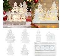TZEKING 7 Pezzi Stampi in Silicone,Natale Stampi 3D per Case,Stampi In per Candelabri Di Albero,Stampi In Silicone per Case e Gesso Per La Fusione Fai Da Te,3D Albero Casa con Base in Gess