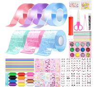 TZEKING 75 Pezzi Nano Tape Bubble Kit,6 Nastro(1m x 5cm) + 69 Pacchetti di Materiale Deluxe,Fai da Te Nano Tape Bubble Craft per Bambini,con Glitter, Paillettes, Adesivi, Cannuccia e Forbici, Ecc