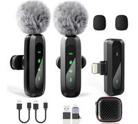 TZEKING Microfono Lavalier senza fili con display a LED, microfono plug and play senza fili, mini microfono compatibile con tipo C/iPhone/USB-C, per registrazione video, streaming dal vivo, YouTube