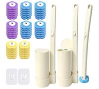 TZEKING Set Scopino WC Usa e Getta 54 Pezzi - 2 Spazzole con Manico Lungo, 2 Supporti a Parete con Staffa Adesiva, 48 Ricariche Detergenti in Spugna per Pulizia Bagno, Lavandino e Vasca
