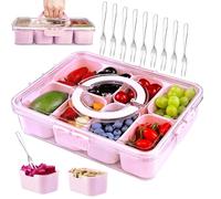 TZEKING Snack con Scomparti,Snack Box,Vassoio per Snack con Coperchio e Manico,Scatola Snack con 8 Scomparti,Piatto Spuntino Portatile per Frutta,Dolci,Noci e Snack,Adatto per Feste,Viaggi,Picnic